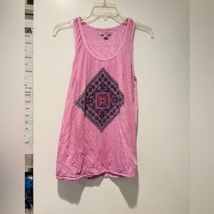 LUCKY BRAND Pink Sleeveless Top with Geometric Design, Size Medium